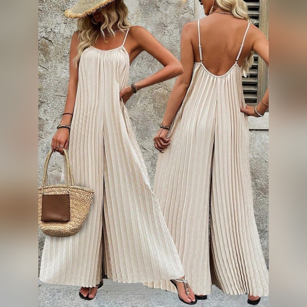 Women Solid Color Simple Spaghetti Strap Jumpsuit - Picture 7 of 9